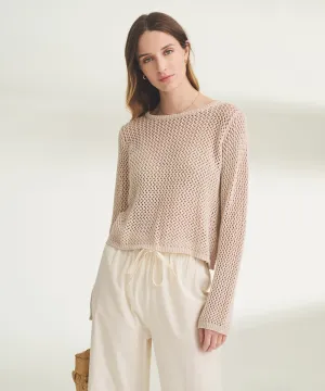 Textured Crochet Crewneck Sweater