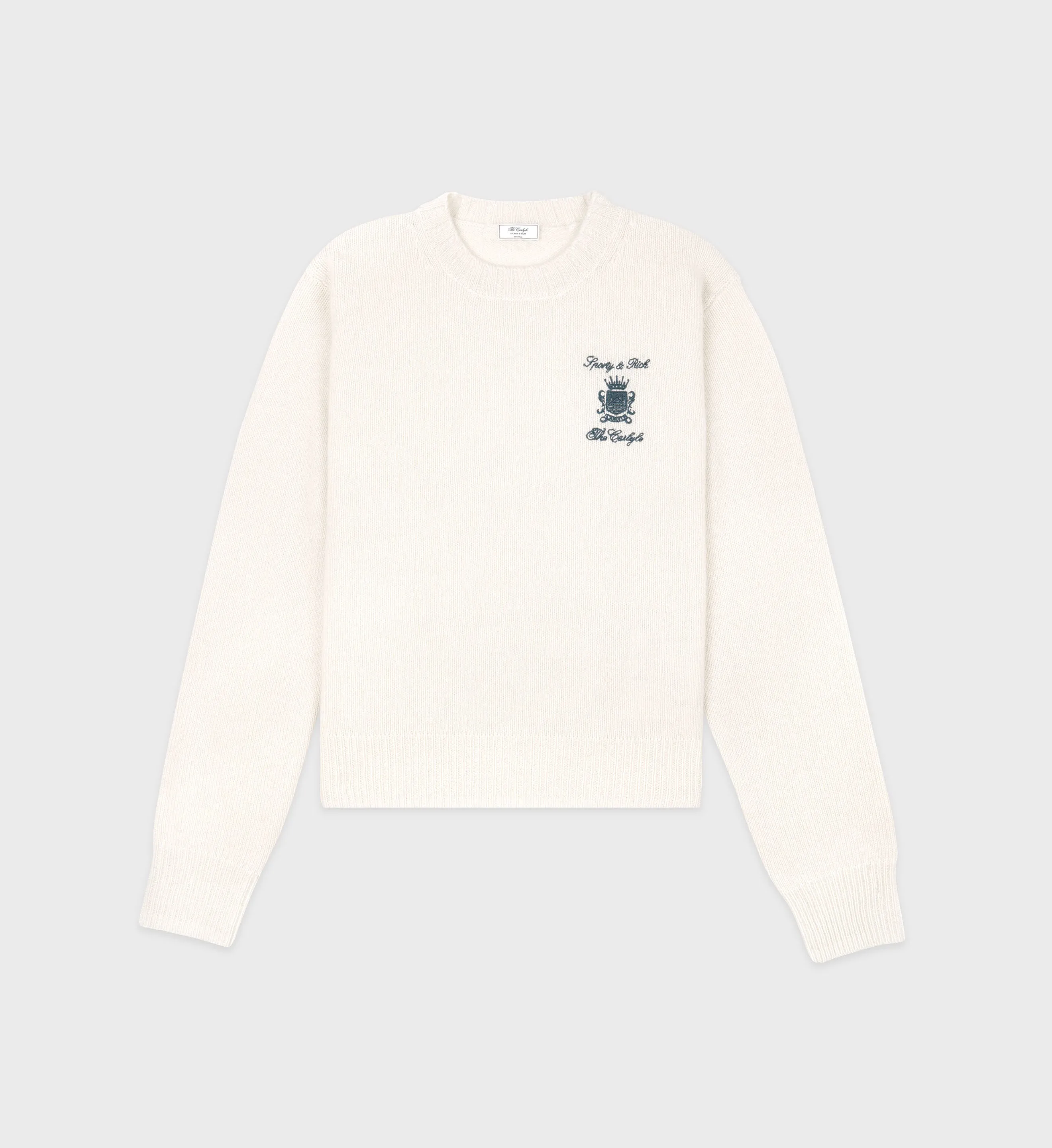 The Carlyle Crest Cashmere Crewneck - Cream/Forest