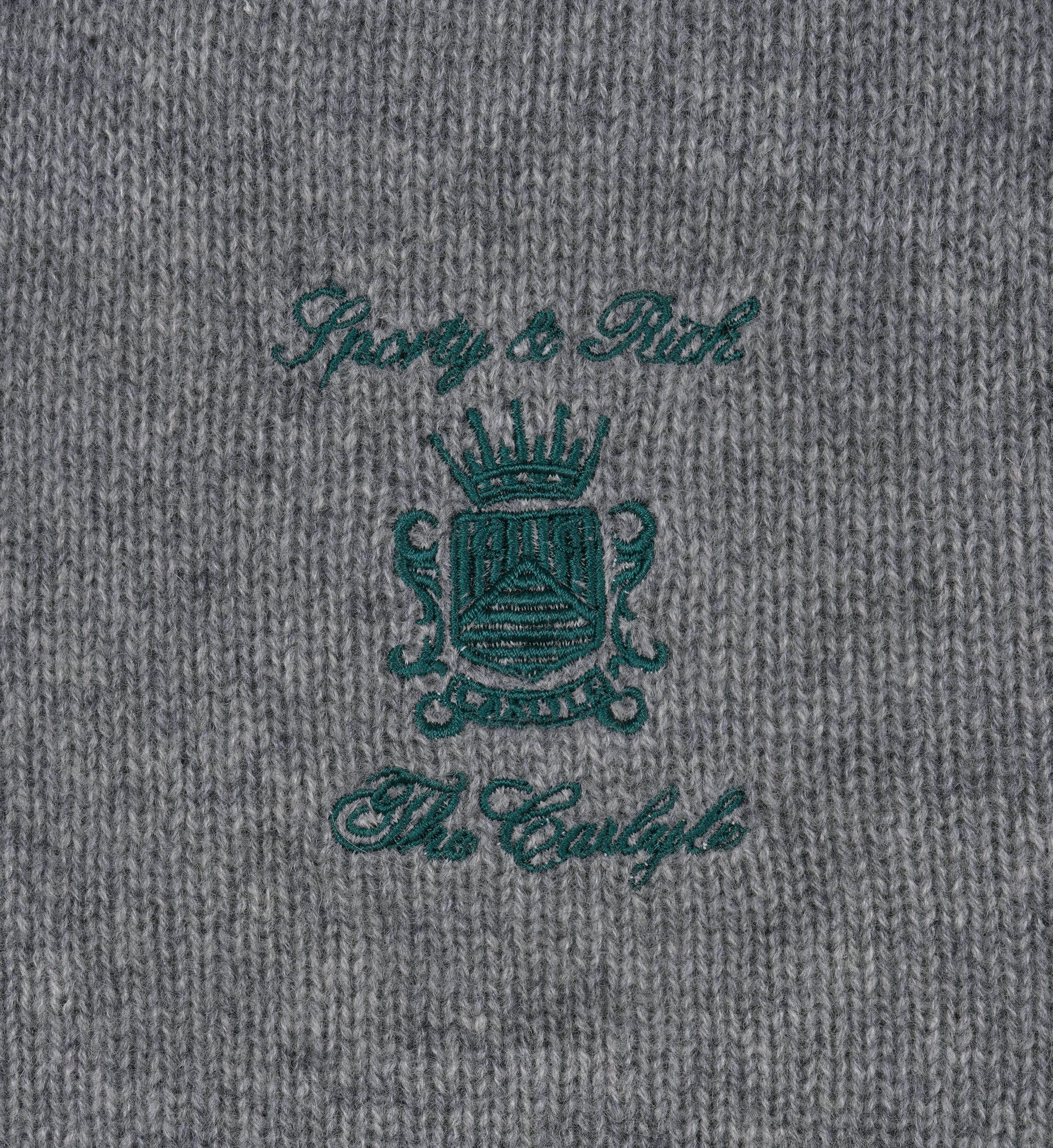 The Carlyle Crest Cashmere Crewneck - Heather Gray/Forest