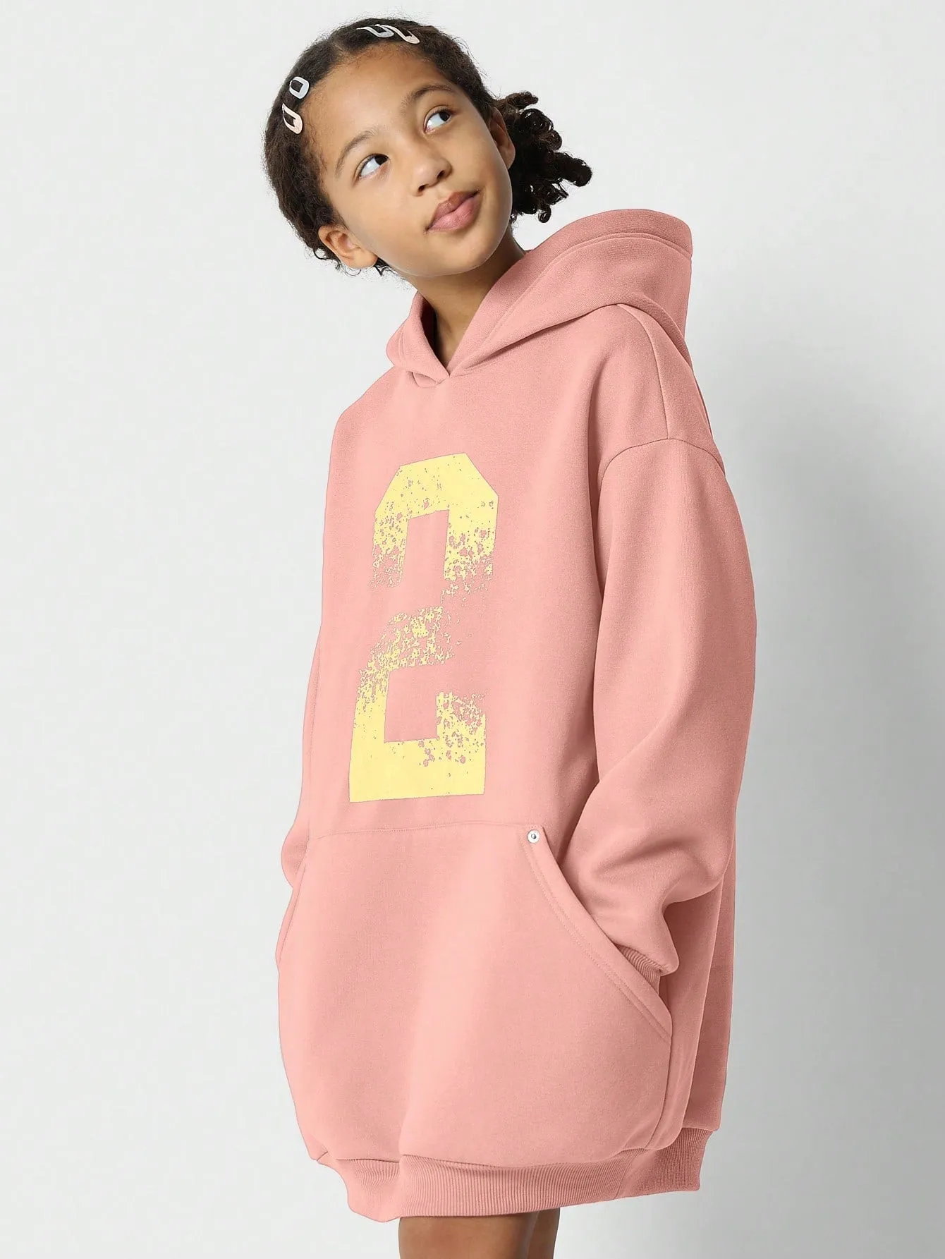 Tween Girls Comfy Oversized Hoodie Dress With Front Graphic Print