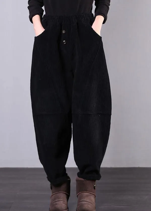 Unique black trousers oversized fall Corduroy pockets Cotton women trousers