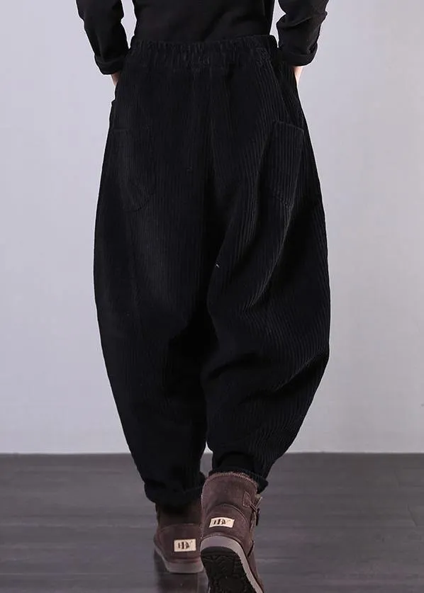 Unique black trousers oversized fall Corduroy pockets Cotton women trousers