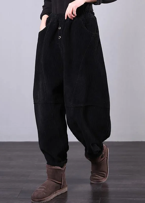 Unique black trousers oversized fall Corduroy pockets Cotton women trousers