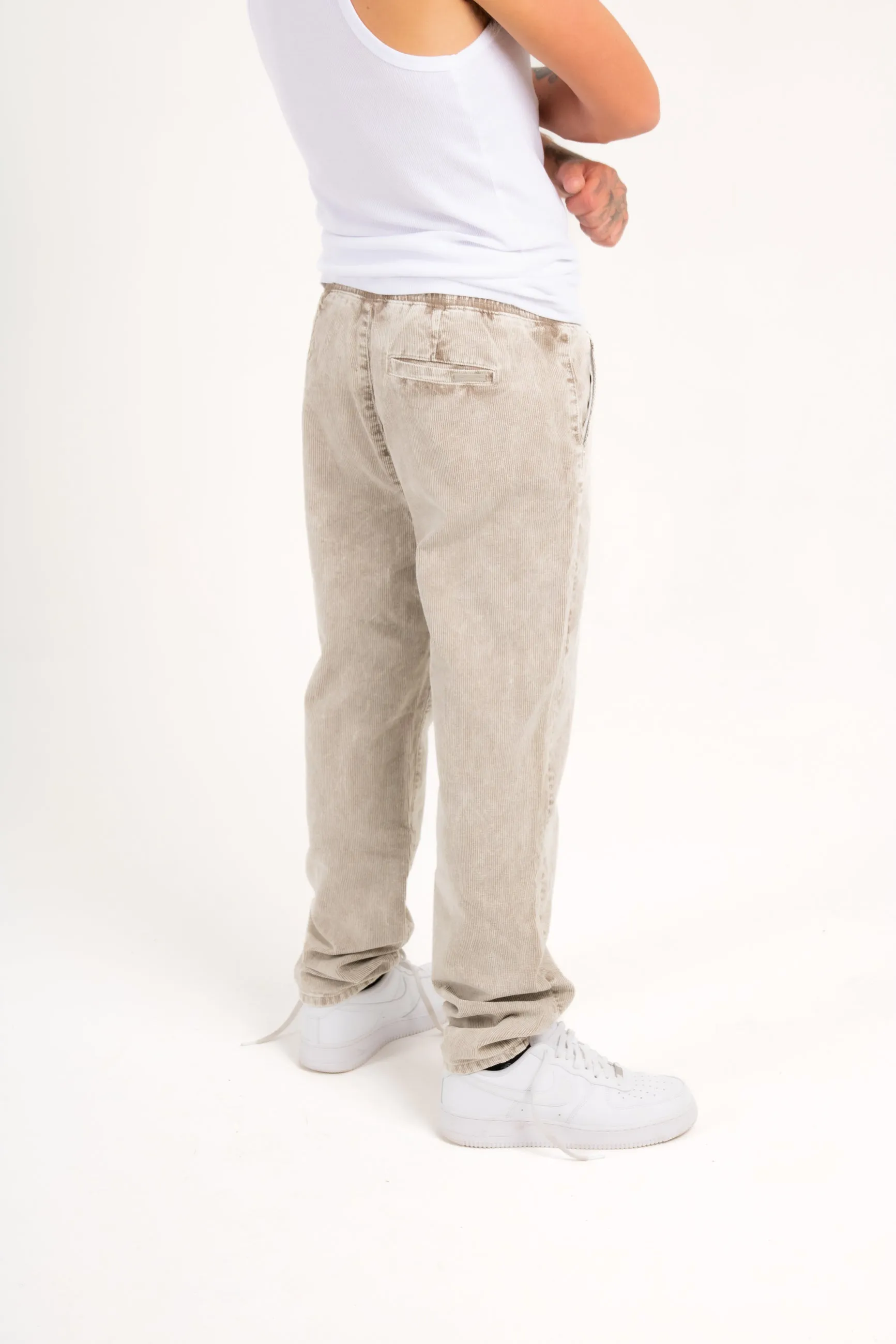 Washed Acid Beige Corduroy Straight Leg Trouser