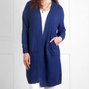 Weave Pattern 3/4 Length Cardigan in Navy