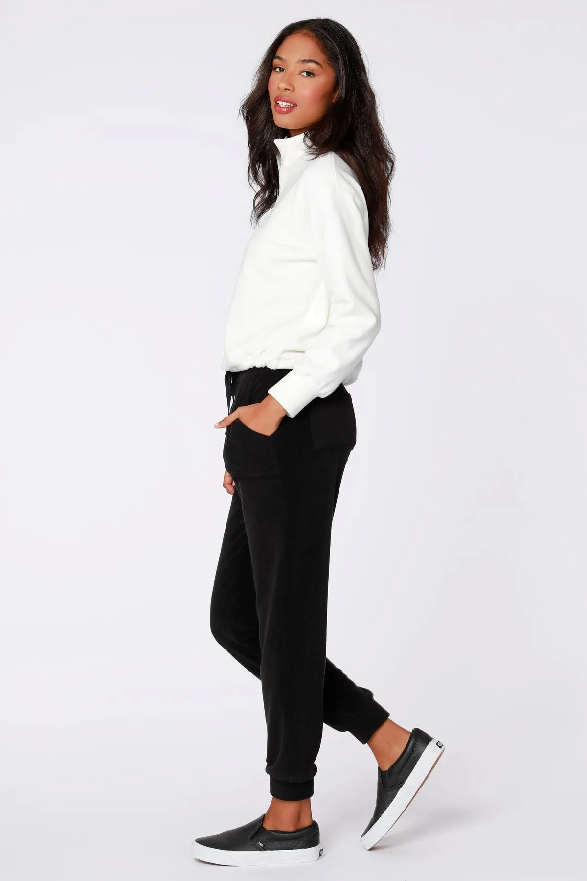 White with Black Trim Quarter Zip Pullover Top