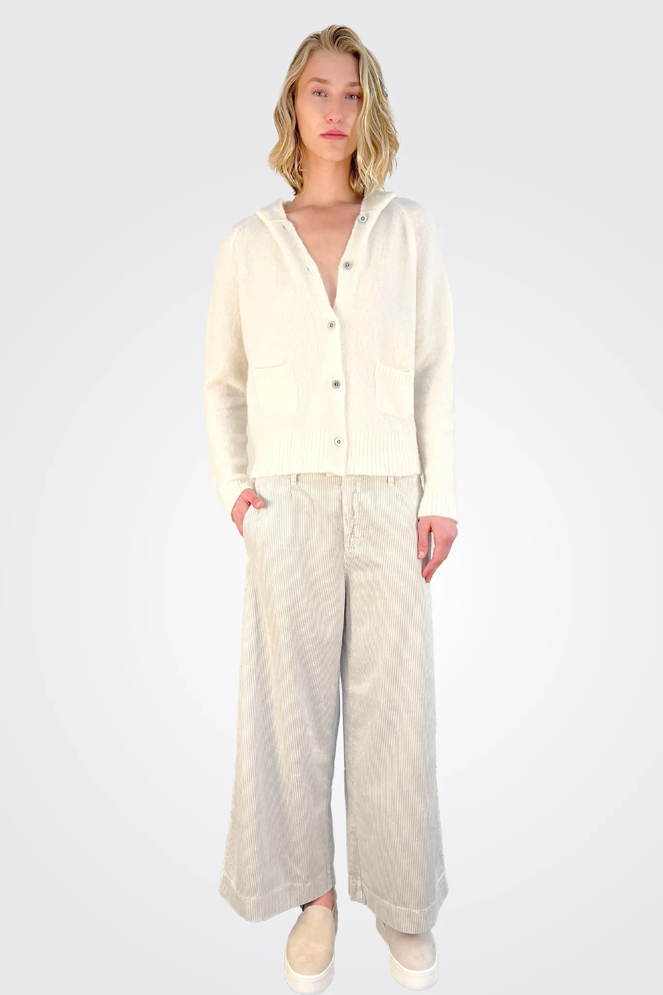 Wide Leg Corduroy Trousers - Ice