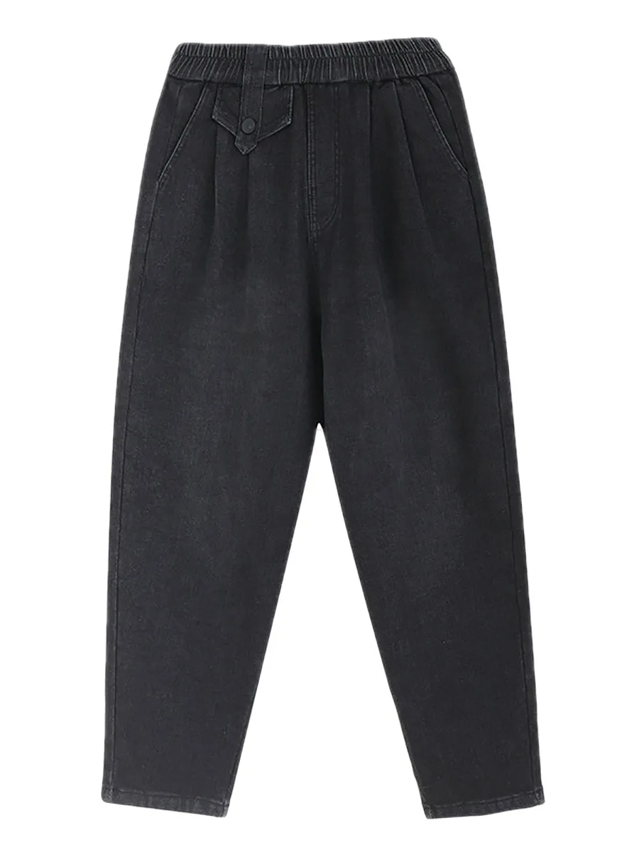 Women Casual Fleece-lined Denim Harem Pants