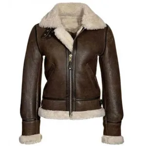 Women's Aviator Shearling B3 Brown Bomber Jacket