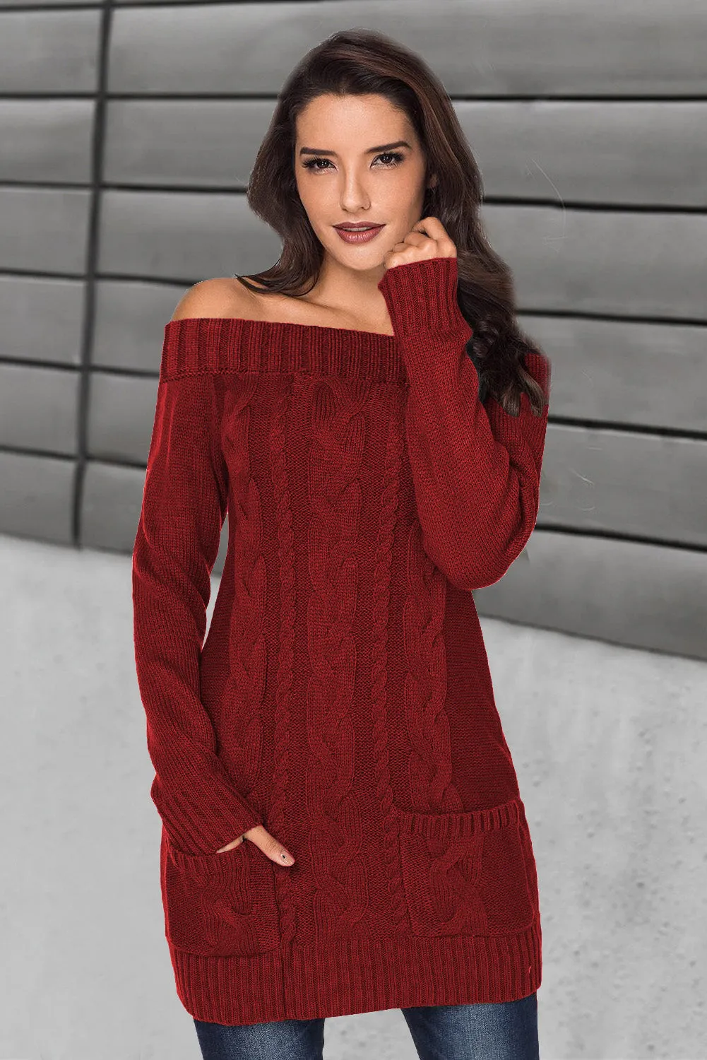 Womens Cable Knit Sweater Dress