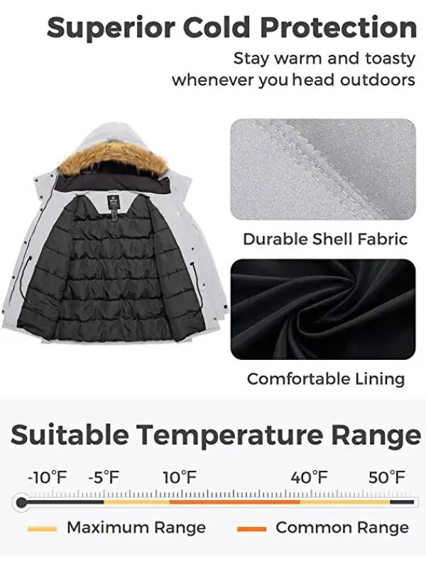 Women's Plus Size Puffer Jacket Warm Winter Parka Coat with Removable Fur Hood Regenerated Polyester