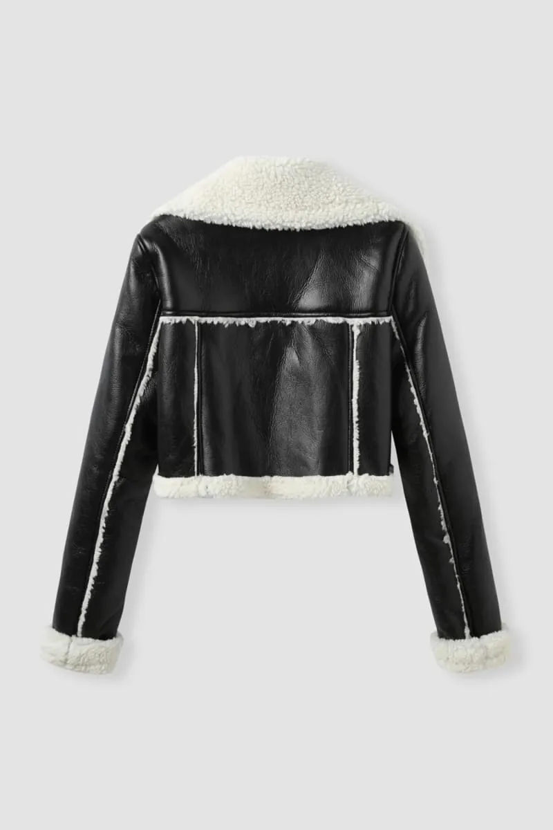 Women's Shearling Black Cropped Leather Jacket